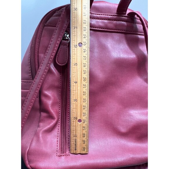 Multisac Red Maroon Faux Leather Mini Backpack Purse - Picture 6 of 16